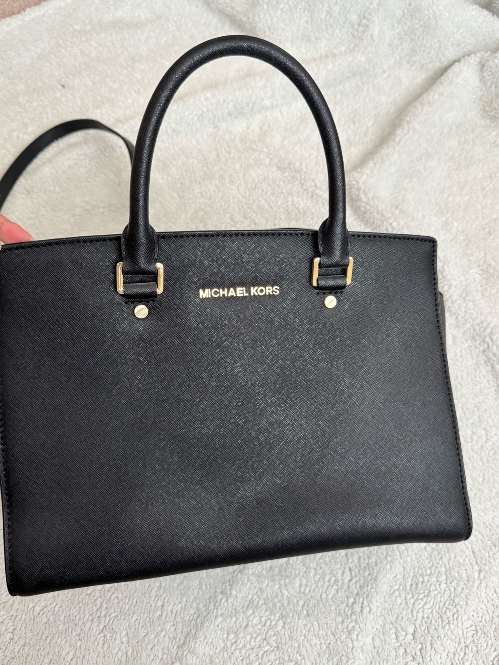 Michael Kors Black Saffiano Satchel with Gold Hardware